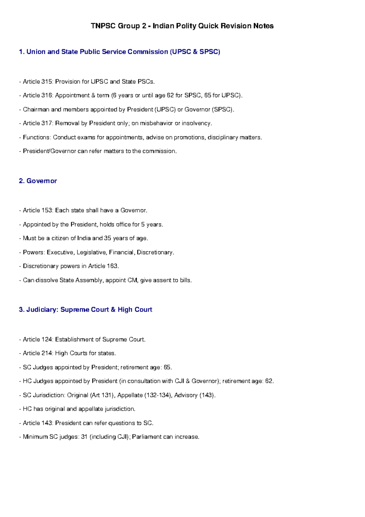 TNPSC Group 2 Polity Quick Revision Notes: Key Articles & Concepts ...