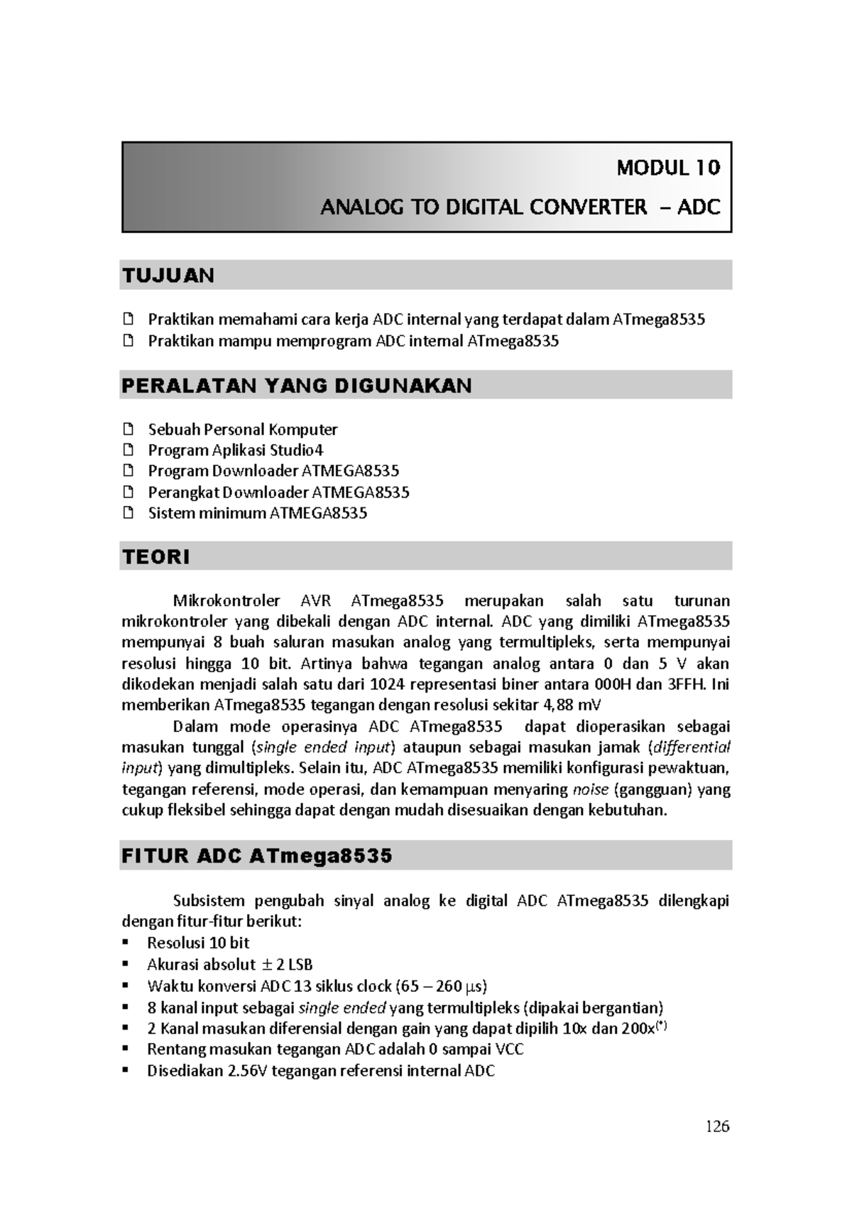 Praktikum Modul 10: ADC ATmega 8535 dan Pemrogramannya - Studocu