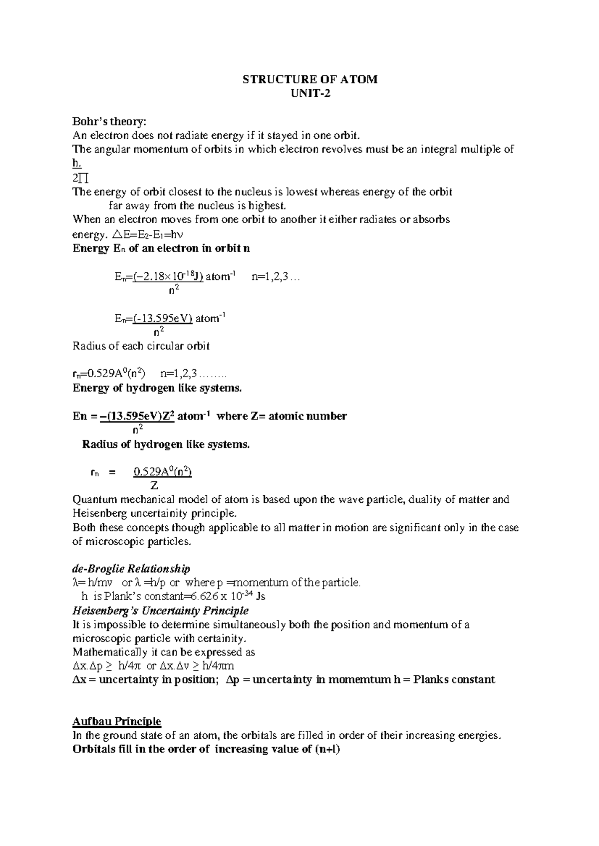 2026-2027-Chemistry-Class XI-Chapter 2-Structure of Atom Theory - Studocu