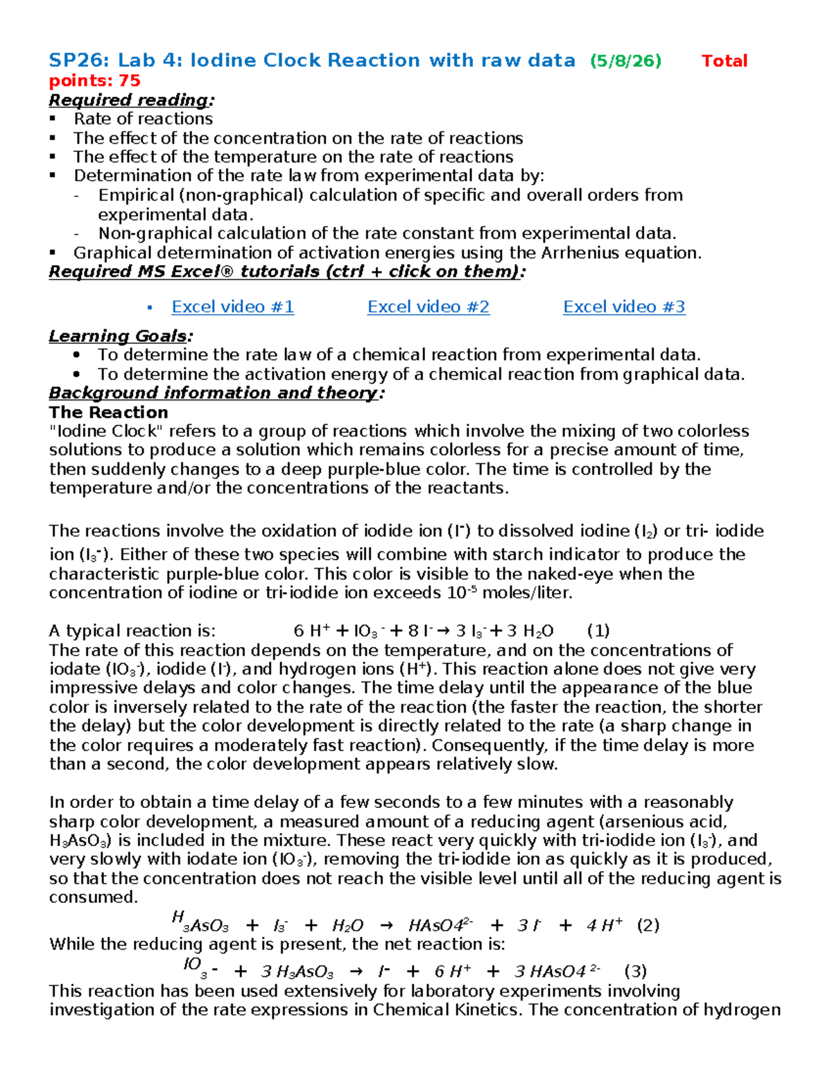 SP26: Lab 4 - Iodine Clock Reaction Analysis and Data - Studocu
