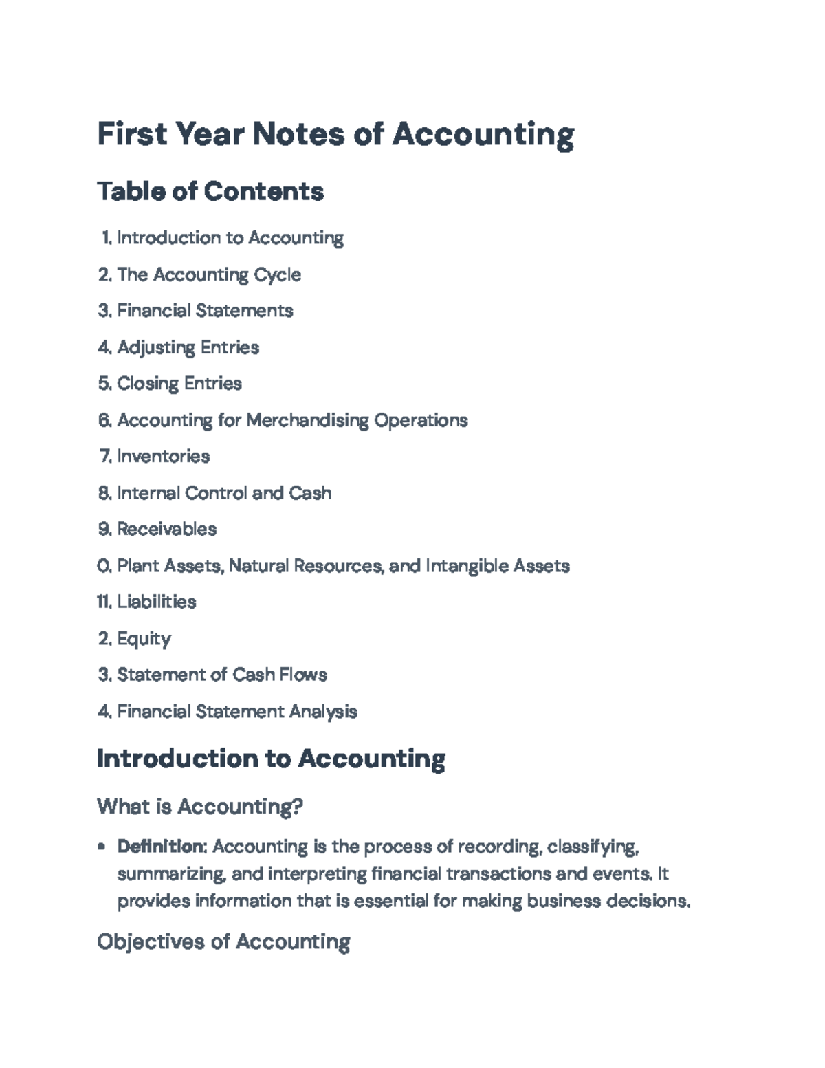 First Year Accounting Notes: Key Concepts and Financial Principles ...