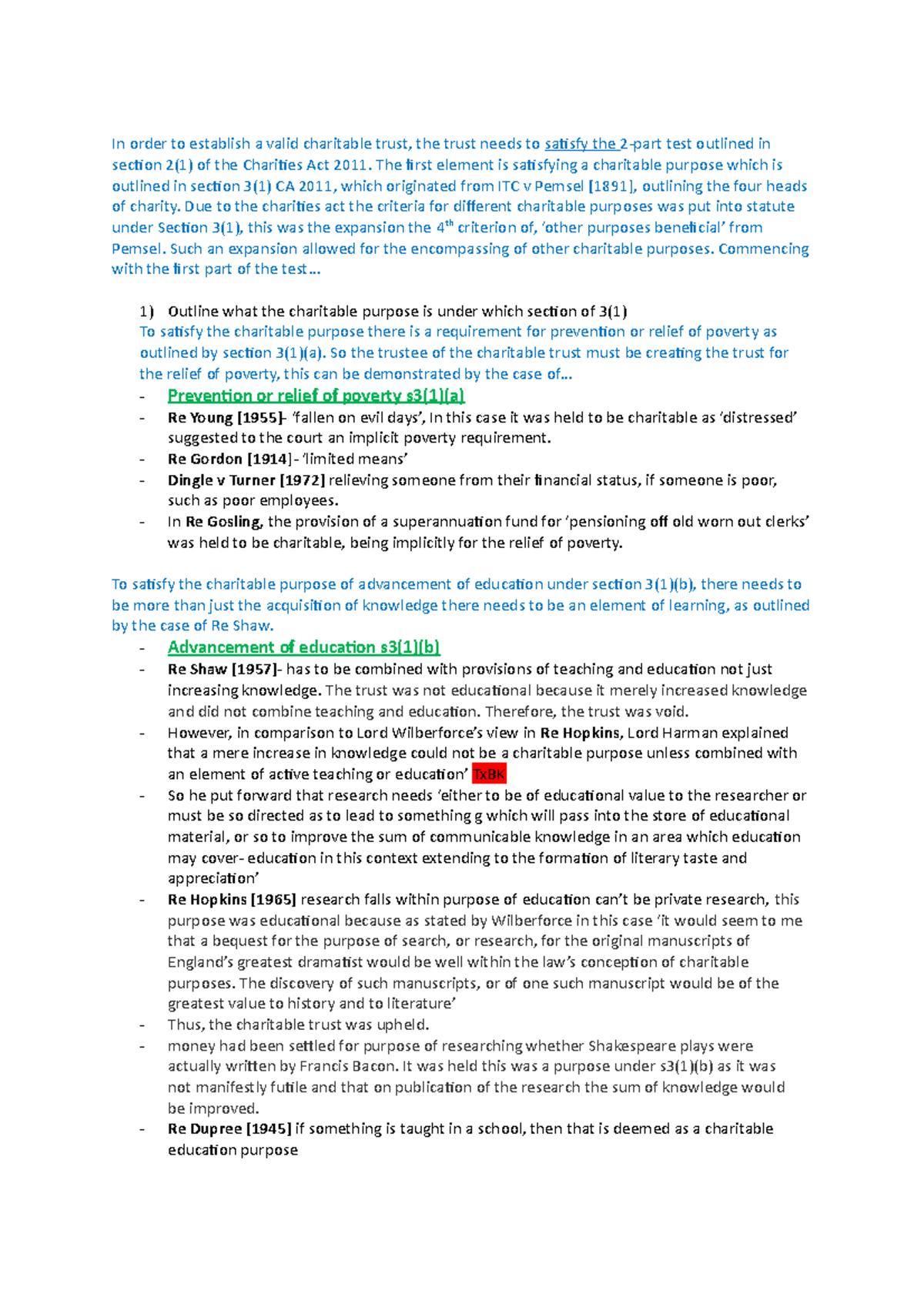 331 - Charitable Trusts: Legal Framework and Key Case Studies - Studocu
