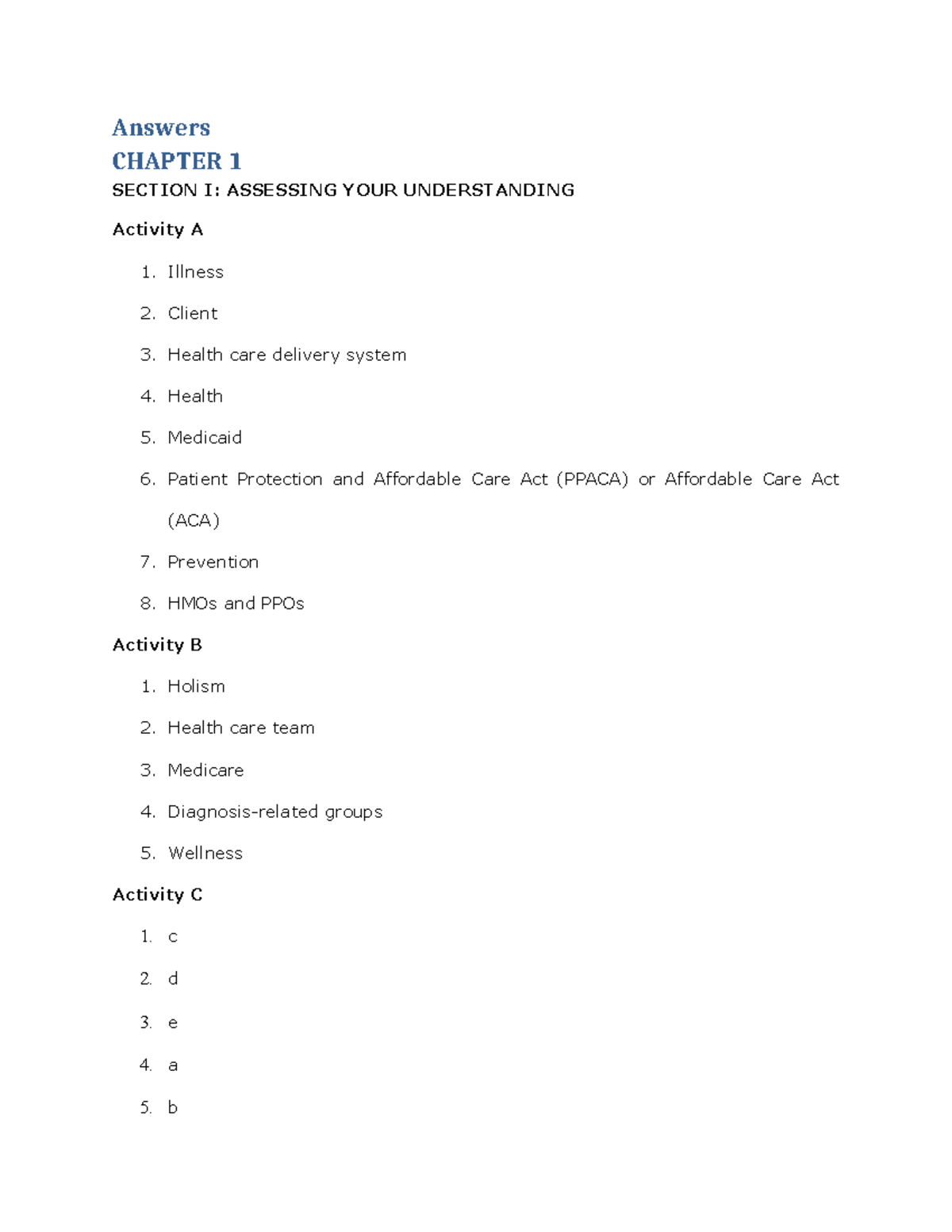 AWQ Med Surg Chapter 01 - Understanding Health & Illness Concepts - Studocu