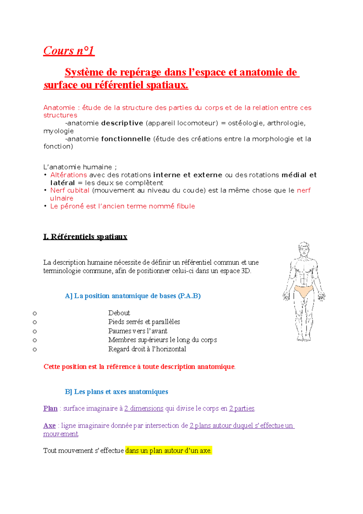 Cours Anatomie - Système de repérage spatial et structures humaines ...