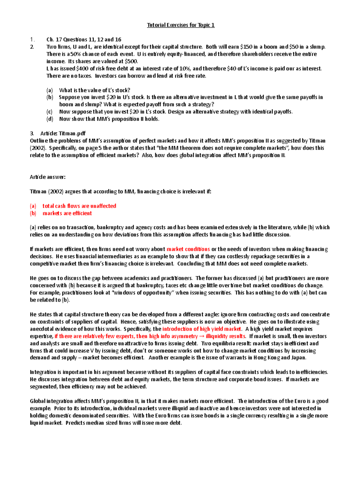T1 - tutorial answers - Tutorial Exercises for Topic 1 1. 2. Ch. 17 ...