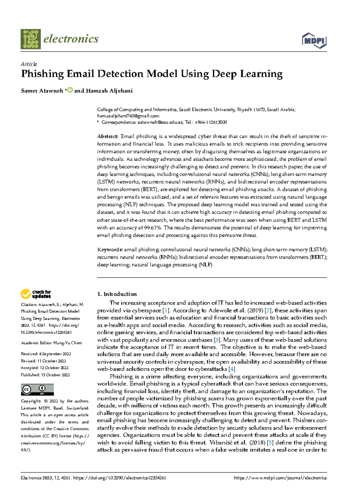 Phishing Email Detection Model Using Deep Learning Techniques (CSE 2023 ...