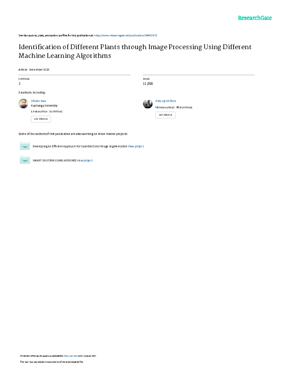 Identification of Plants via Image Processing: ML Algorithms Overview ...