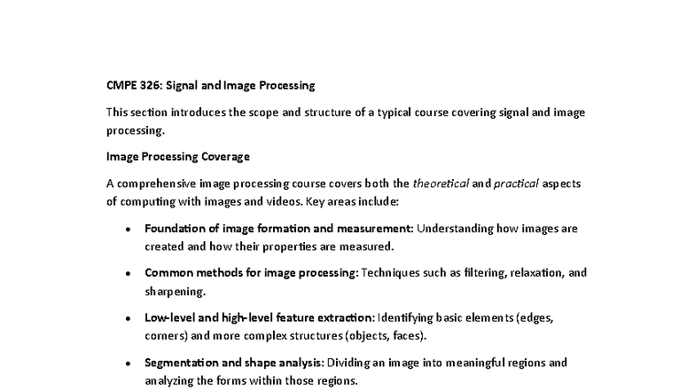 CMPE 326: Digital Image Processing Overview and Applications - Studocu