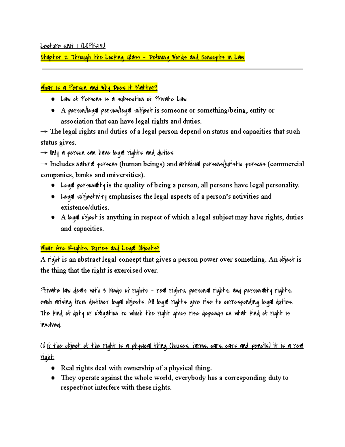 Lecture Unit 1 (LOPF5131) Chapter 2: Legal Concepts of Persons and ...