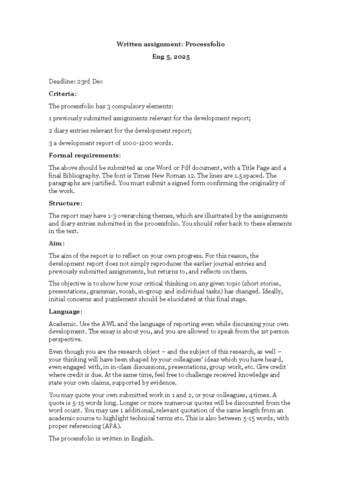 Eng 5 Processfolio: Reflective Development Report (2025) - Studocu