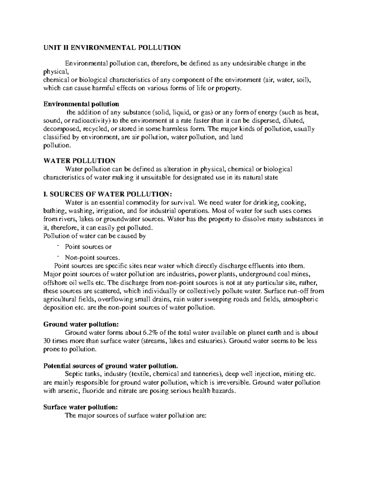ESS 101: Unit II Notes on Environmental Pollution and Control - Studocu