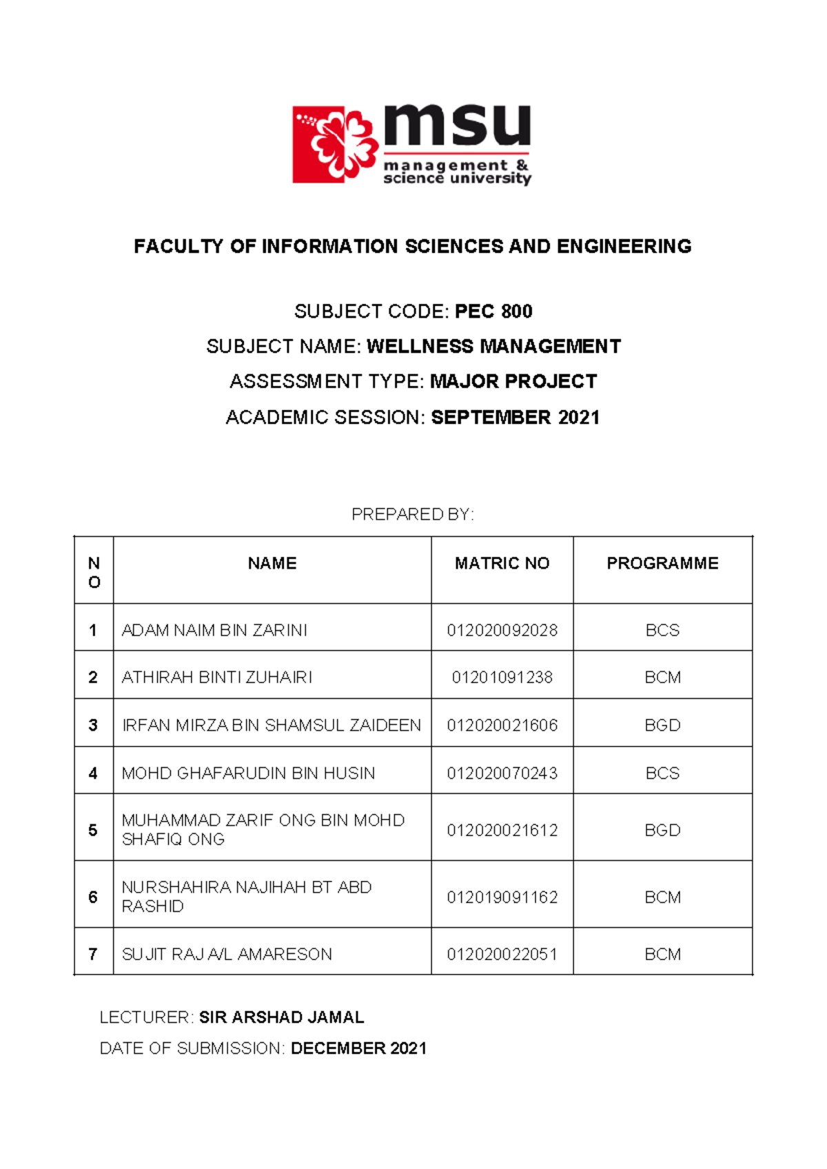 (Major Project) - FACULTY OF INFORMATION SCIENCES AND ENGINEERING ...