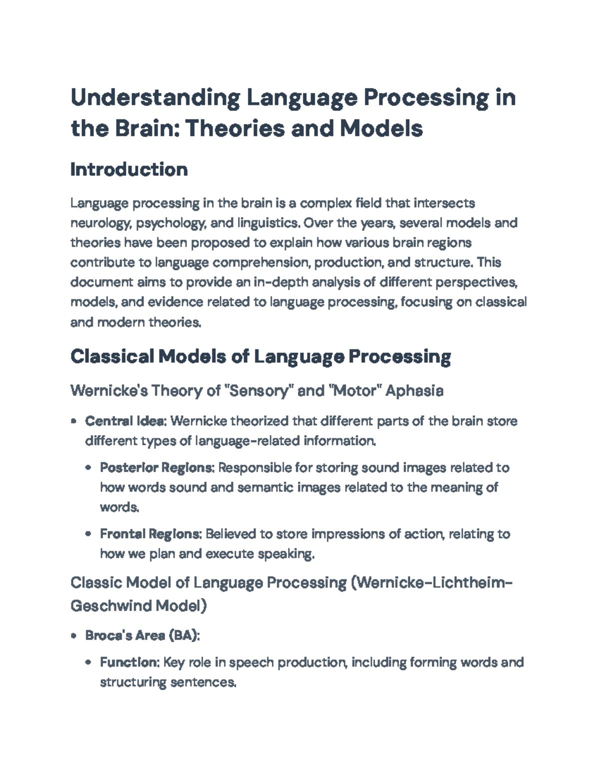 Understanding Language Processing Theories and Models in the Brain ...