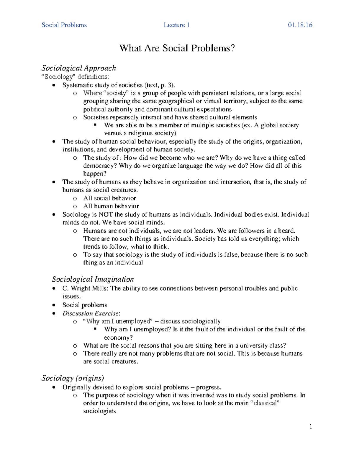 Lecture Notes: SOC 101 - Social Problems and Economic Systems (Lectures ...