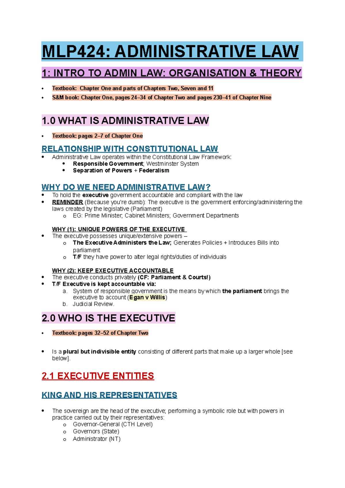 MLP424 Administrative Law Lecture Notes Overview and Key Concepts - Studocu