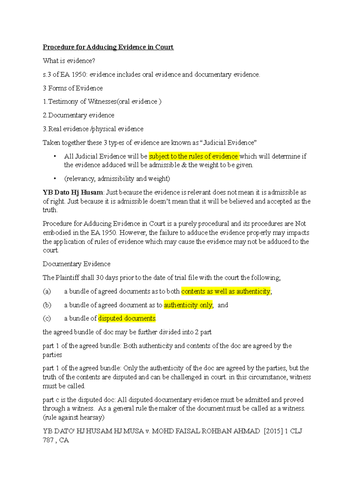 Procedure for Adducing Evidence in Court: An Overview of Judicial ...