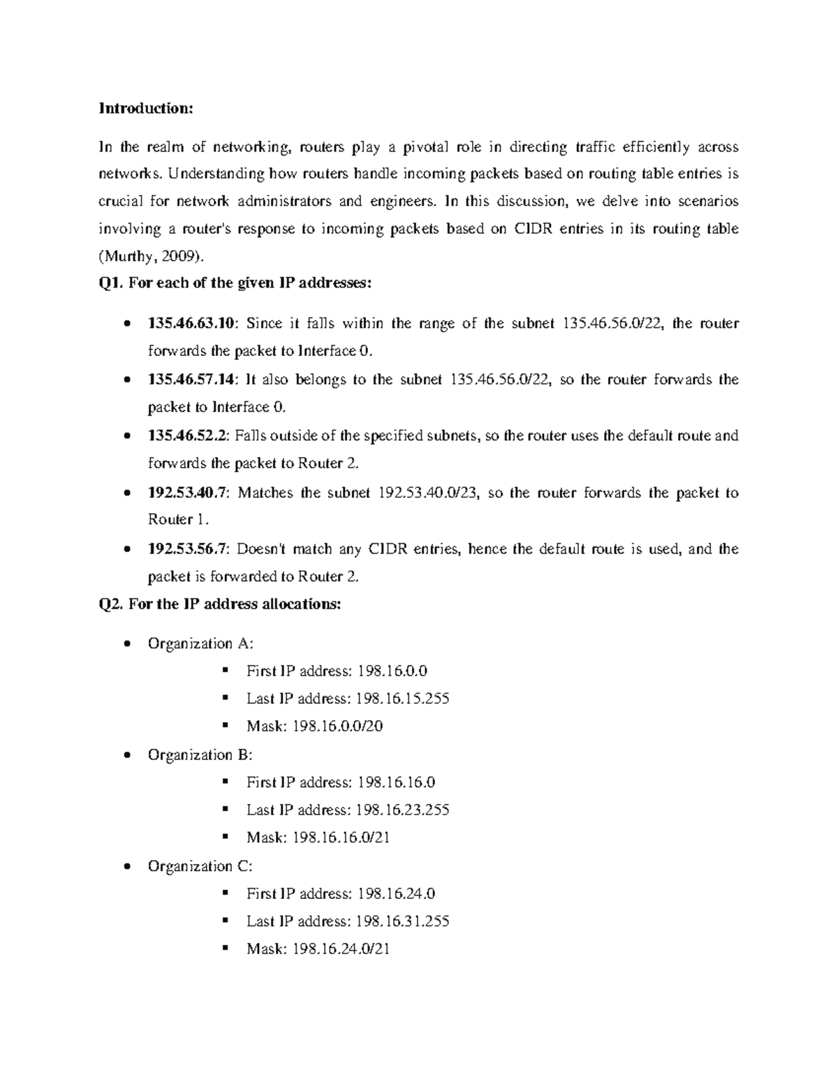 Unit 5 Written Assignment: Router Packet Handling & CIDR Analysis - Studocu