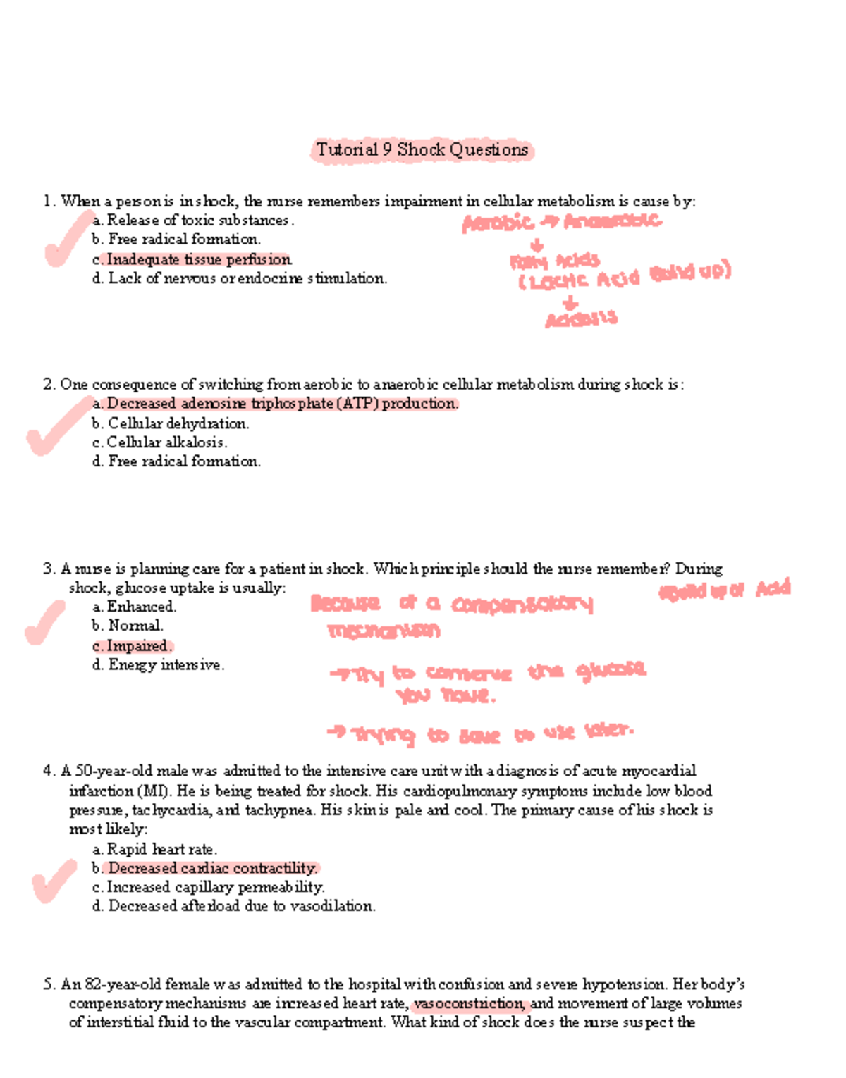 Patho Tutorials - Tutorial 9 Shock Questions 1. When a person is in ...