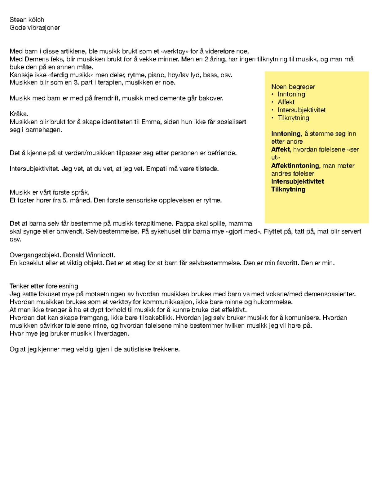 Musikkterapi for Barn med Helseutfordringer 17: En Sammenligning - Studocu