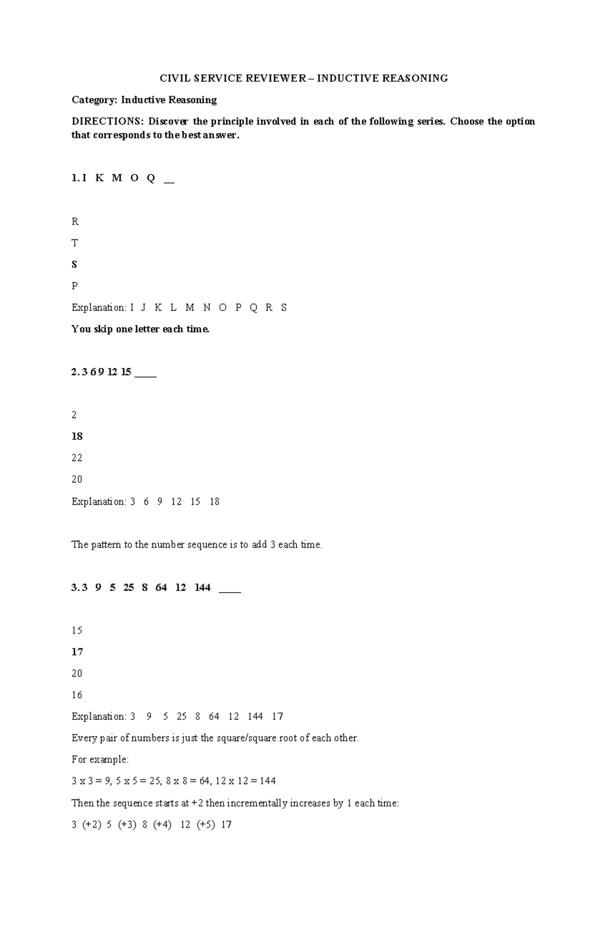 Civil Service Reviewer - Inductive & Abstract Reasoning (CS 101) - Studocu