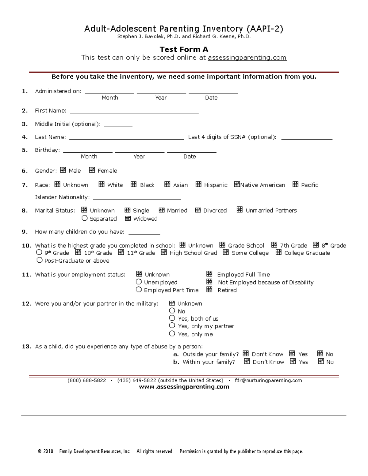 AAPI2 Form A: Parenting Inventory Assessment Guide - Studocu