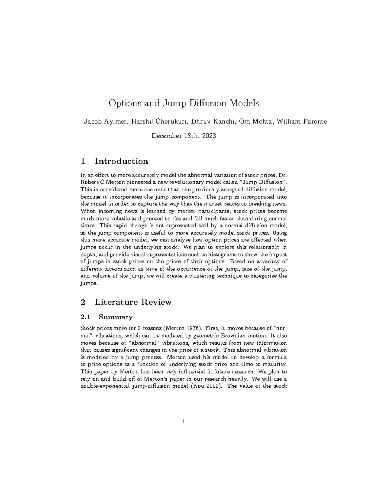 Senior Design Paper: Jump Diffusion Models & Option Pricing Analysis ...