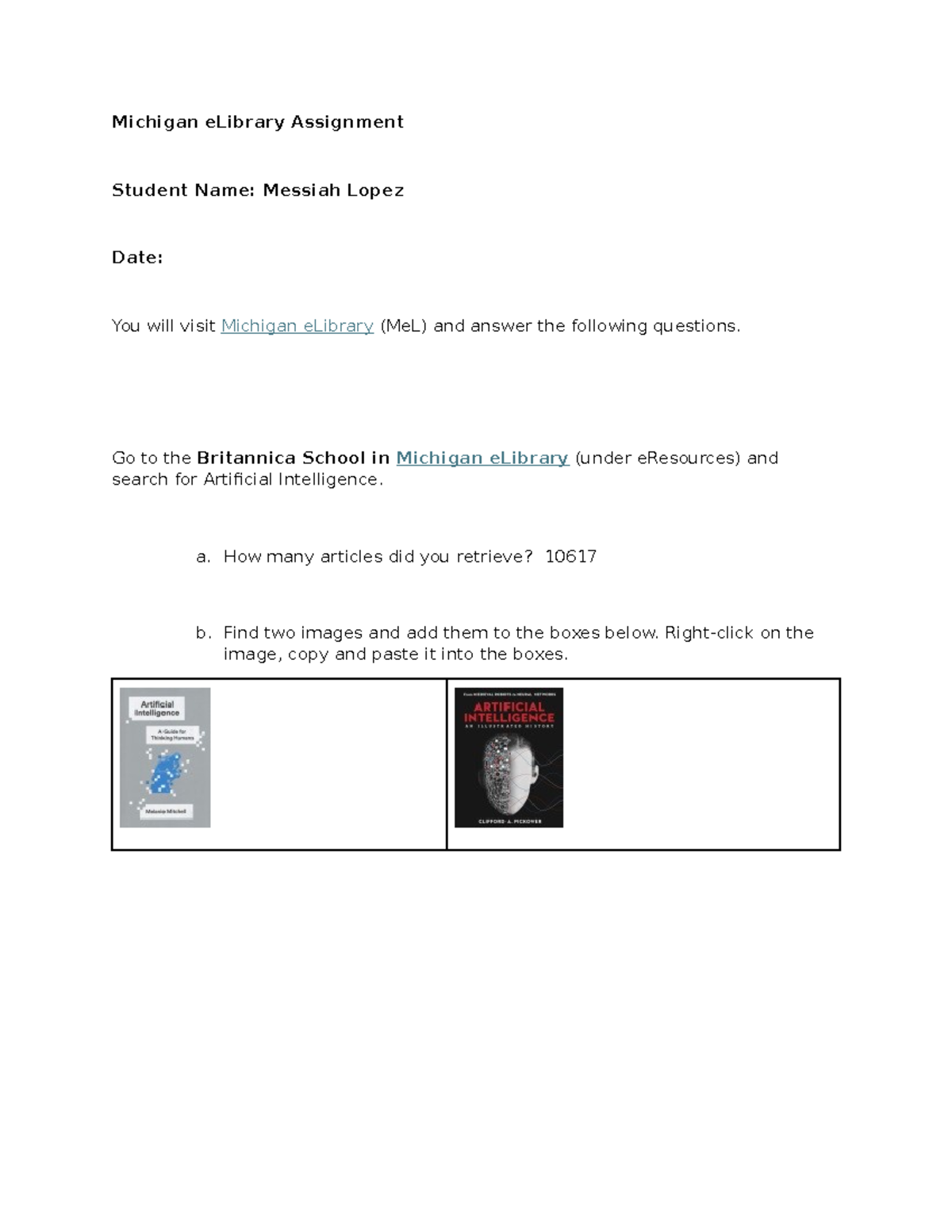 Michigan eLibrary Assignment: Exploring Artificial Intelligence - Studocu