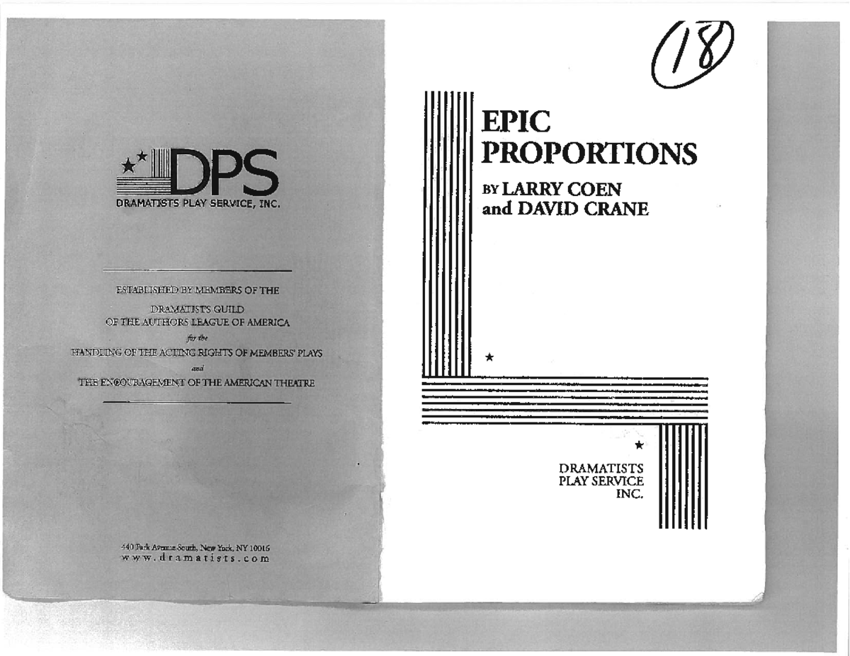 Epic Proportions: A Script Analysis of the Dramatic Play - Studocu
