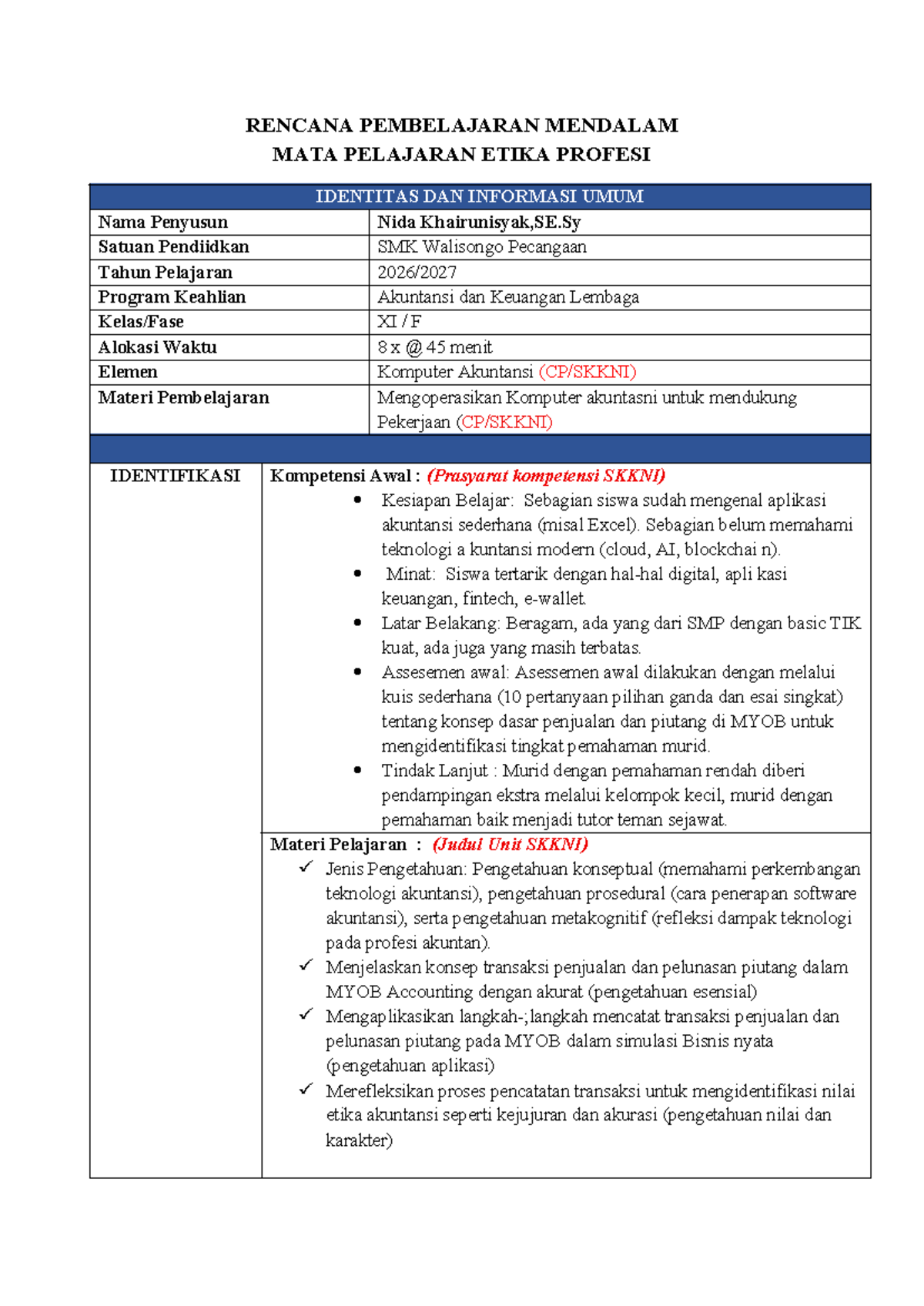 Rencana Pembelajaran Mendalam: Komputer Akuntansi XI F - Document Preview