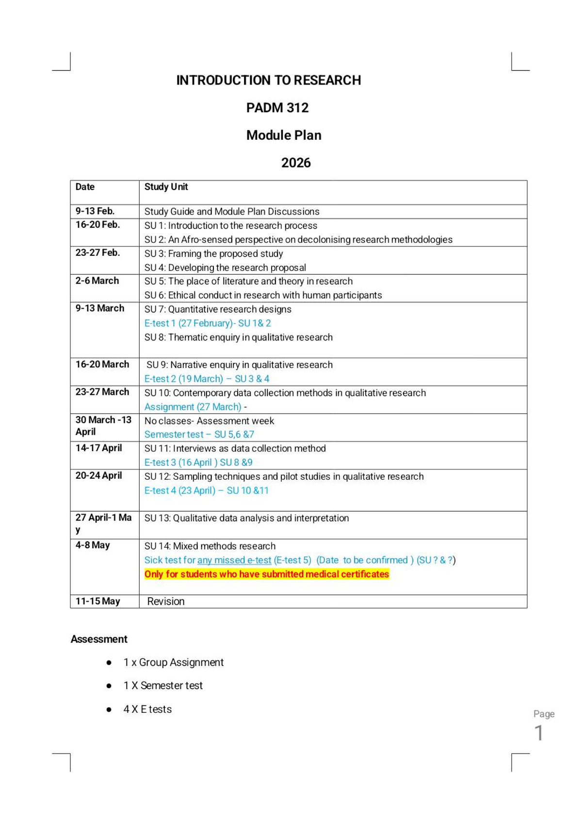 PADM 312 Introduction to Research Module Plan & Assessment 2026 - Studocu