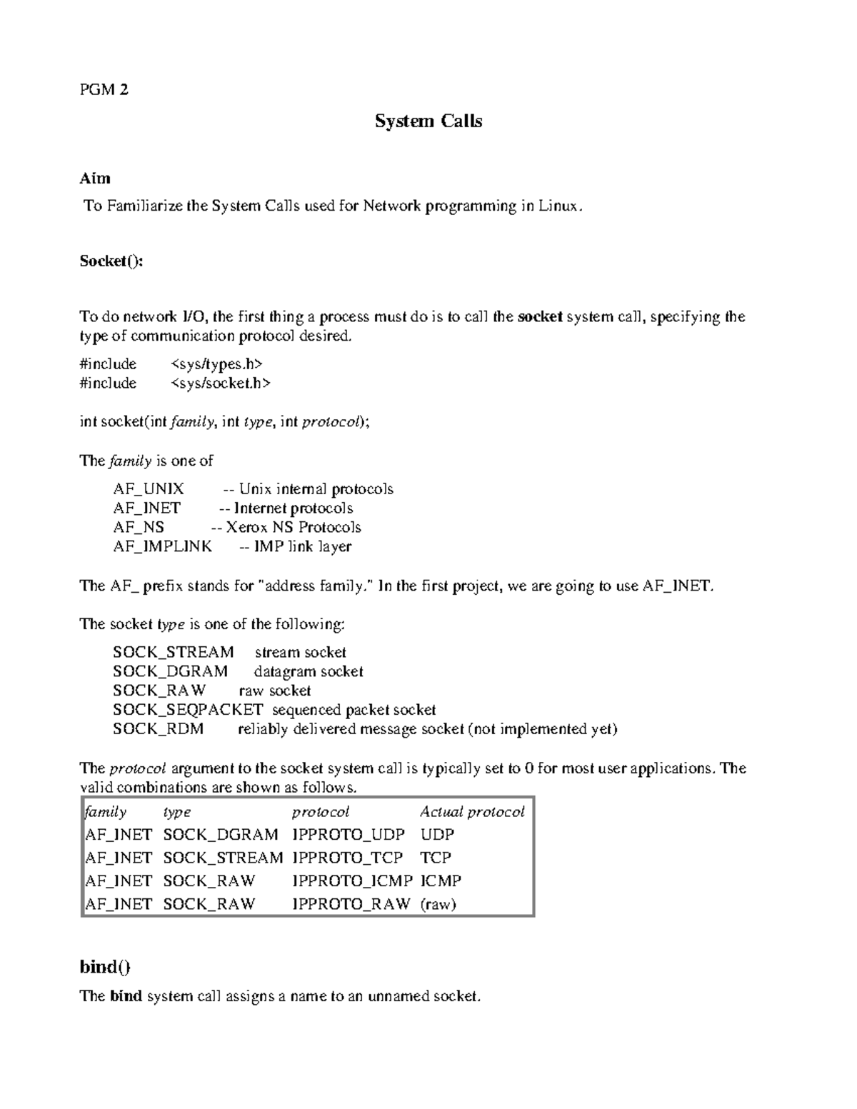 System Calls for Network Programming in Linux (PGM 2) - Studocu