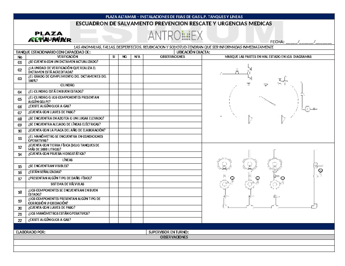 GAS LP Ecolaundru - Checklist para Verificación de Instalaciones - Studocu
