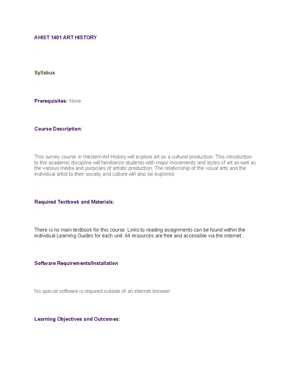 AHIST 1401 ART History - Comprehensive Course Syllabus and Guide - Studocu