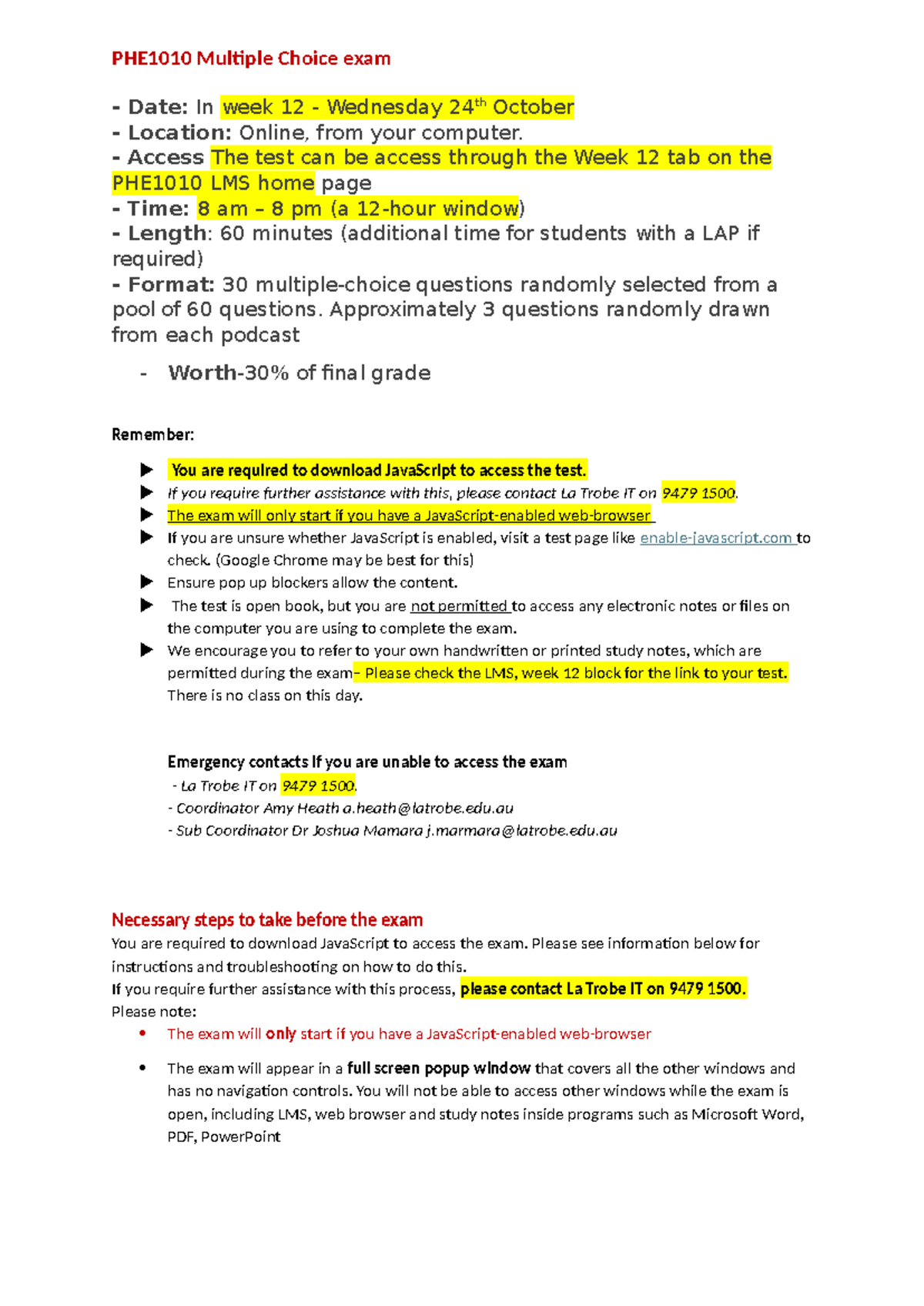 PHE1010 Final Exam Guidelines and Access Instructions - Studocu
