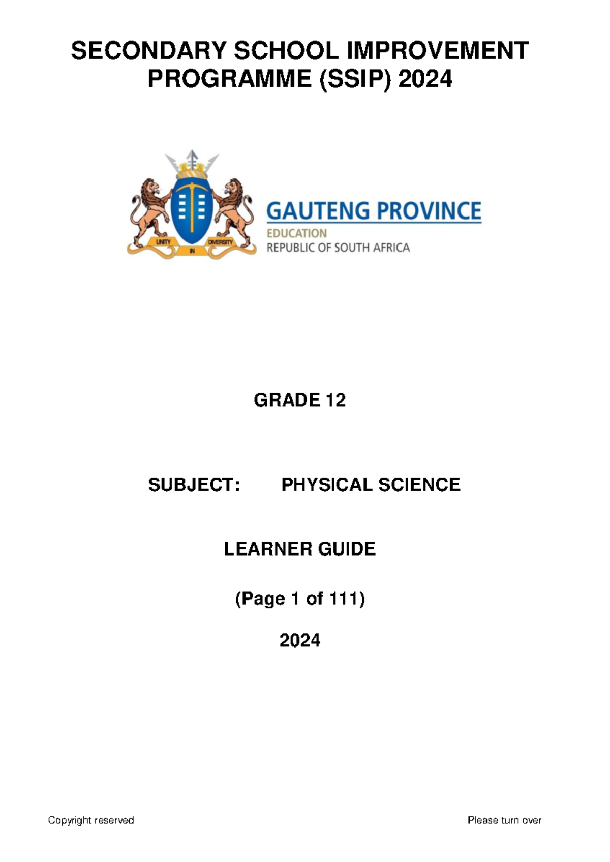 Learner Guide: Physical Science Grade 12 (SSIP 2024) - Studocu
