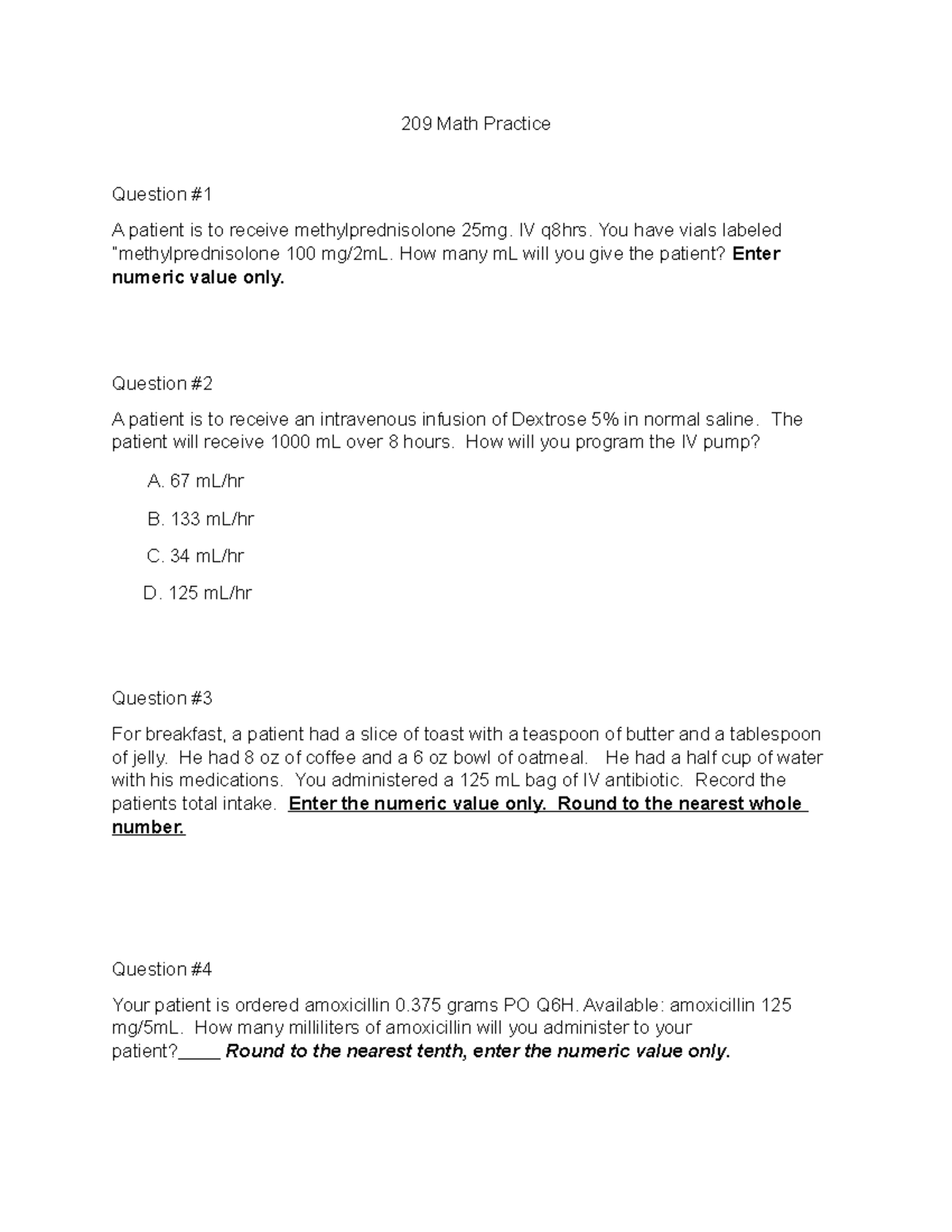 Additional 307 Math Practice for Nursing IV Calculations - Studocu