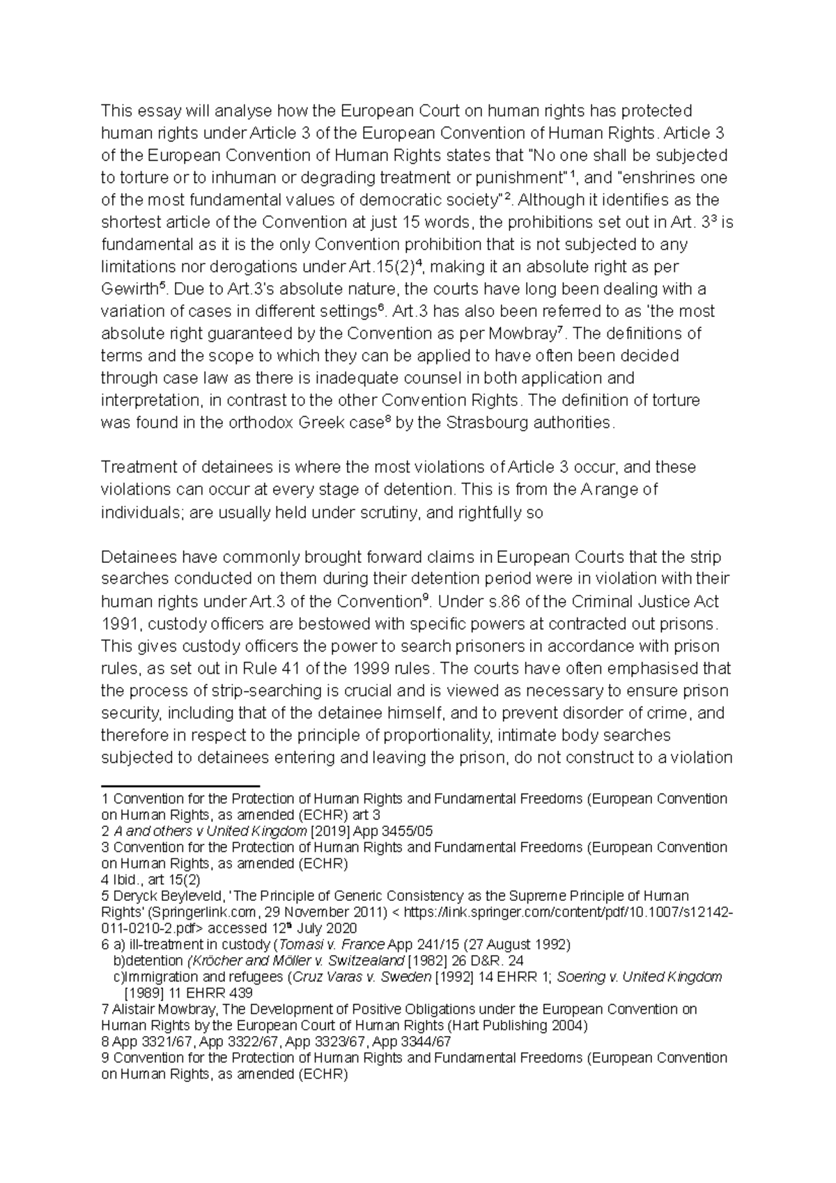 Analysis of Article 3 ECHR: Human Rights Protection Insights - Studocu
