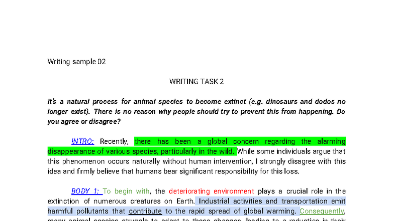 IELTS Writing Task 2: The Impact of Human Activities on Species ...