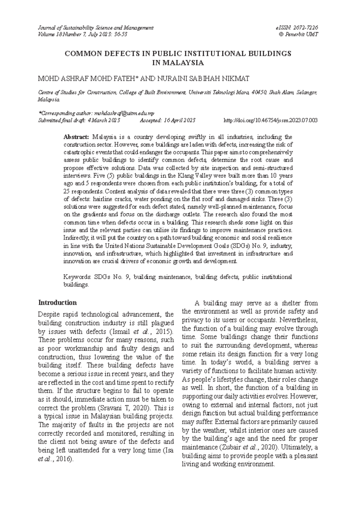Common Defects in Public Institutional Buildings in Malaysia: Insights ...
