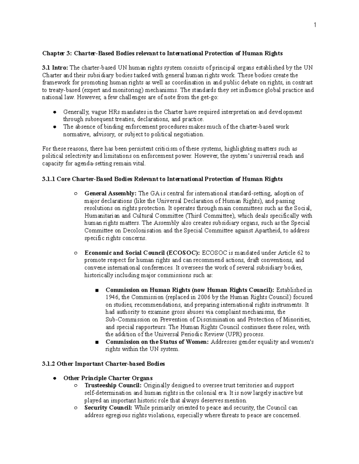 LLBE 215: Summary Notes on UN Human Rights Bodies and Treaties - Studocu