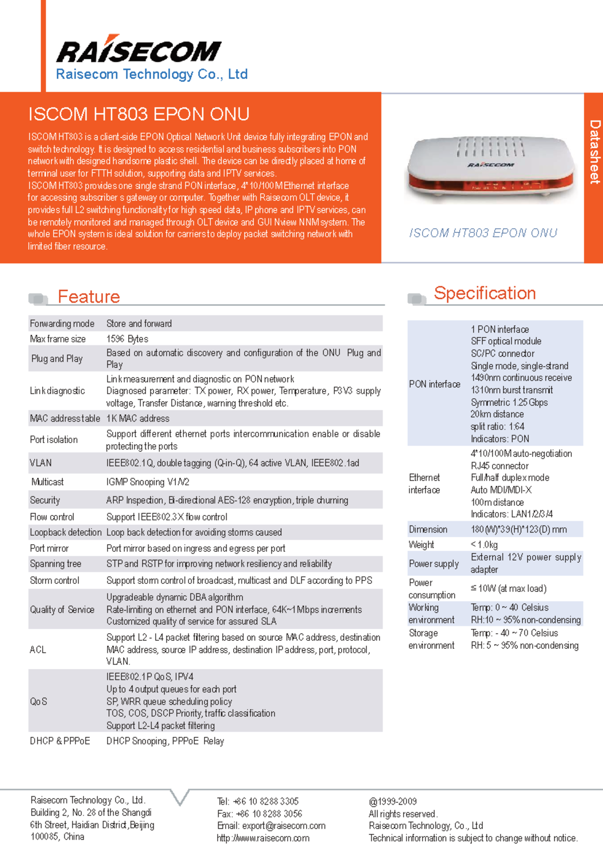Iscom-HT803-Datasheet - Raisecom Technology Co., Ltd. @1999- All rights ...