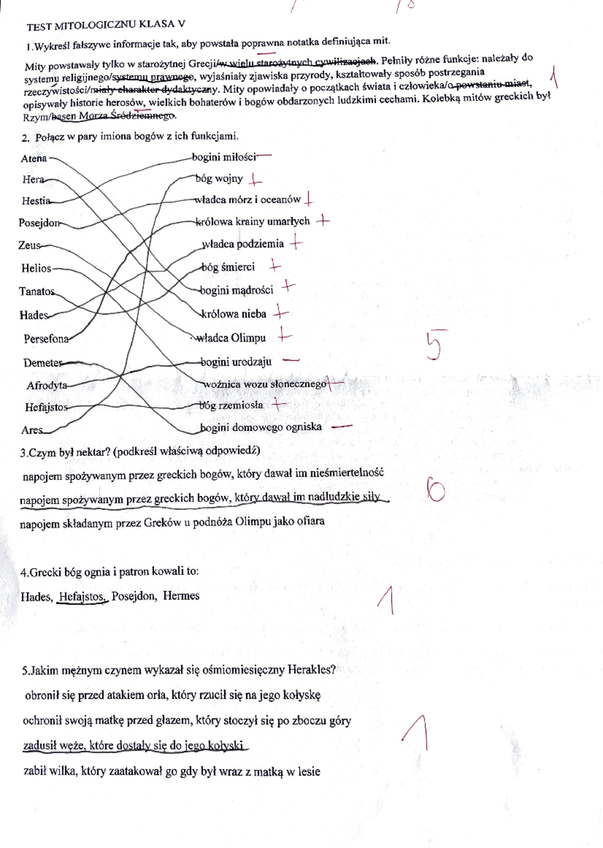 Test: Mitologia Grecka - Klasa 5 - Studocu
