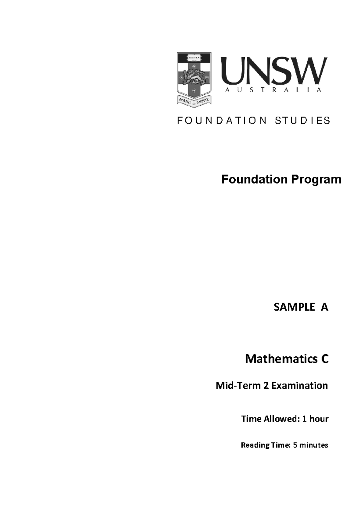 Mathematics 1A (MATH1131) Midterm 2 Sample A Practice Exam - Studocu