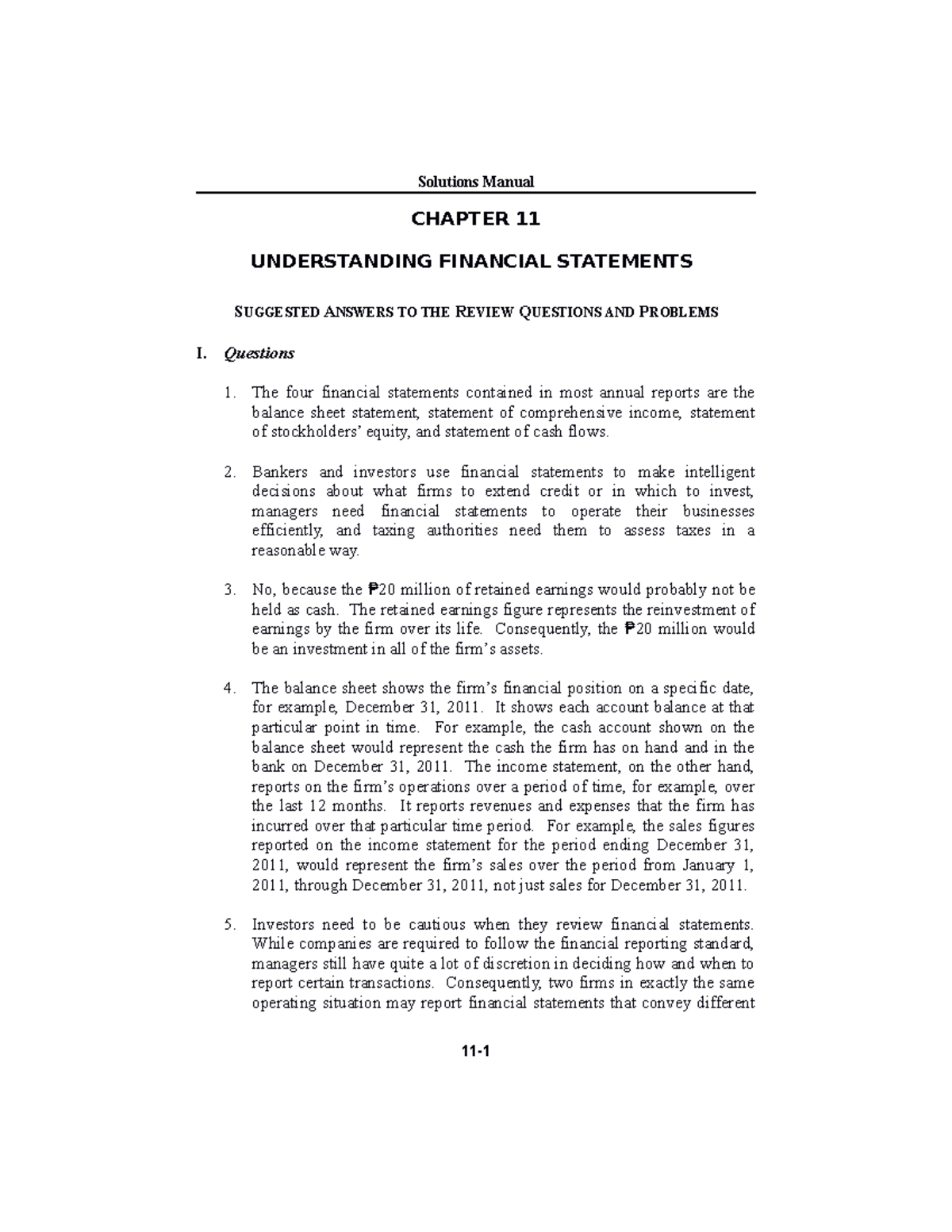 353953028 Chapter 11 Solutions for Financial Statements Analysis - Studocu