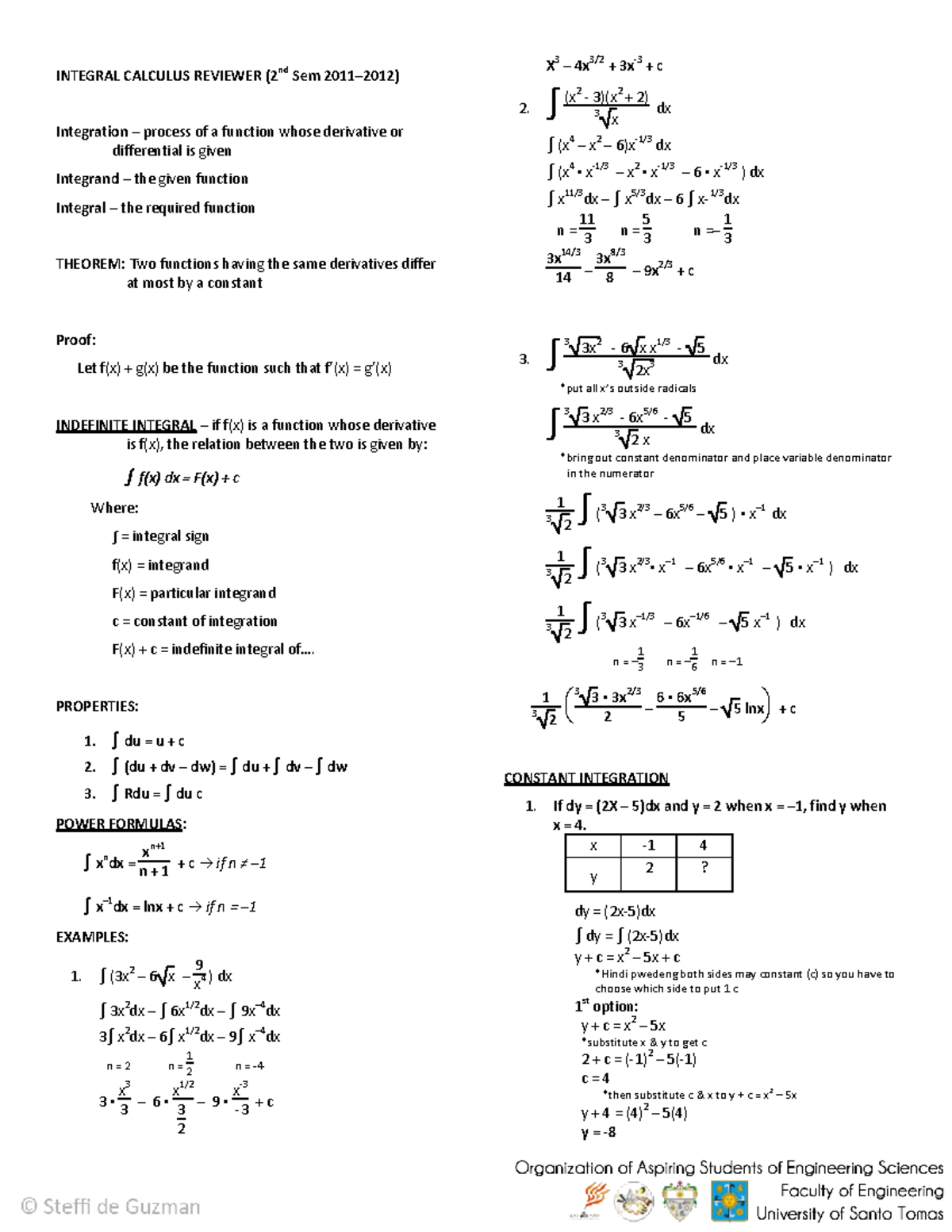 Integral Calculus Reviewer - 2nd Sem 2011-2012 - Studocu