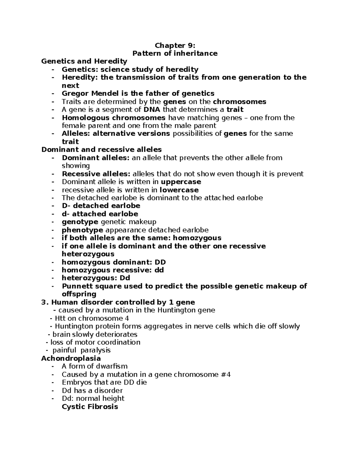 Chapter 9: Genetics and Heredity Patterns in Bio Study - Studocu