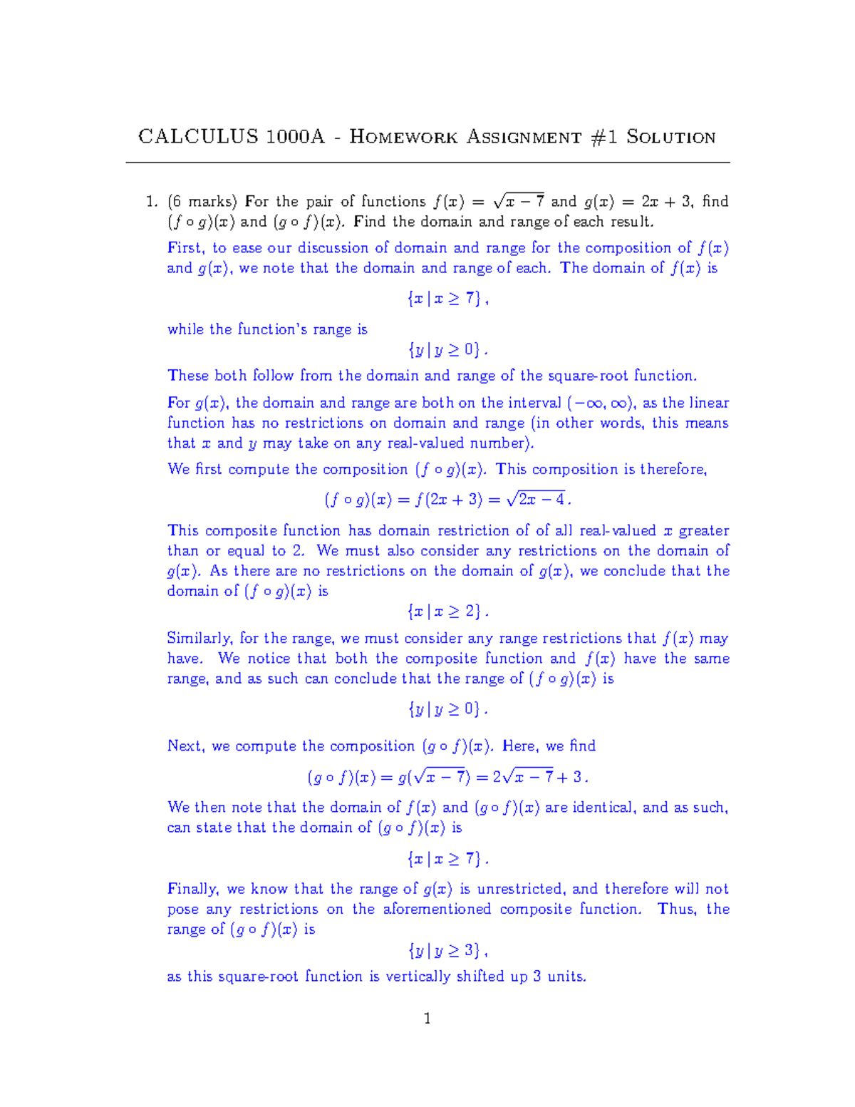 CALCULUS 1000A - HW1 Complete Solutions & Detailed Explanations - Studocu