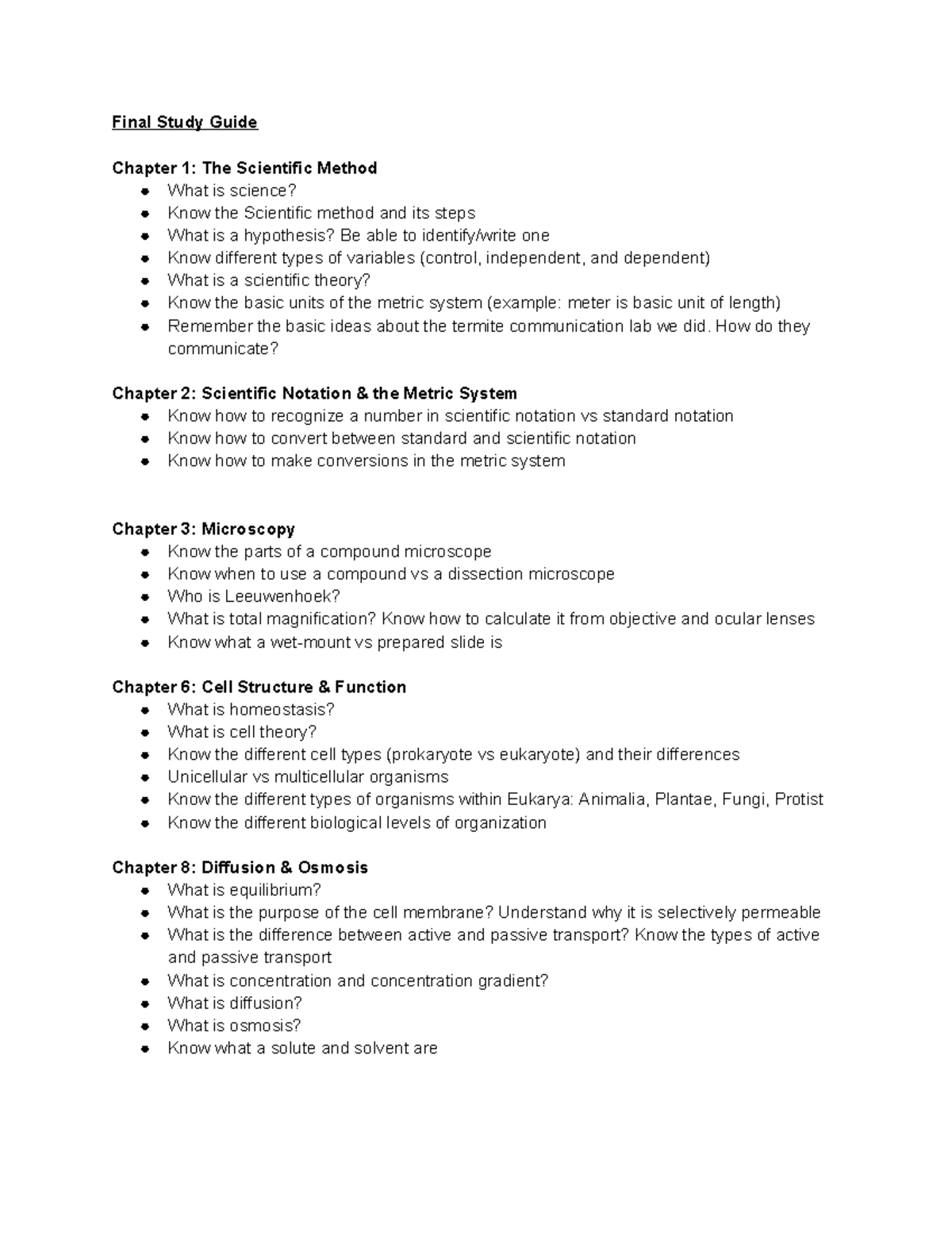 Bi Sci Final Exam Study Guide: Key Concepts & Topics - Studocu