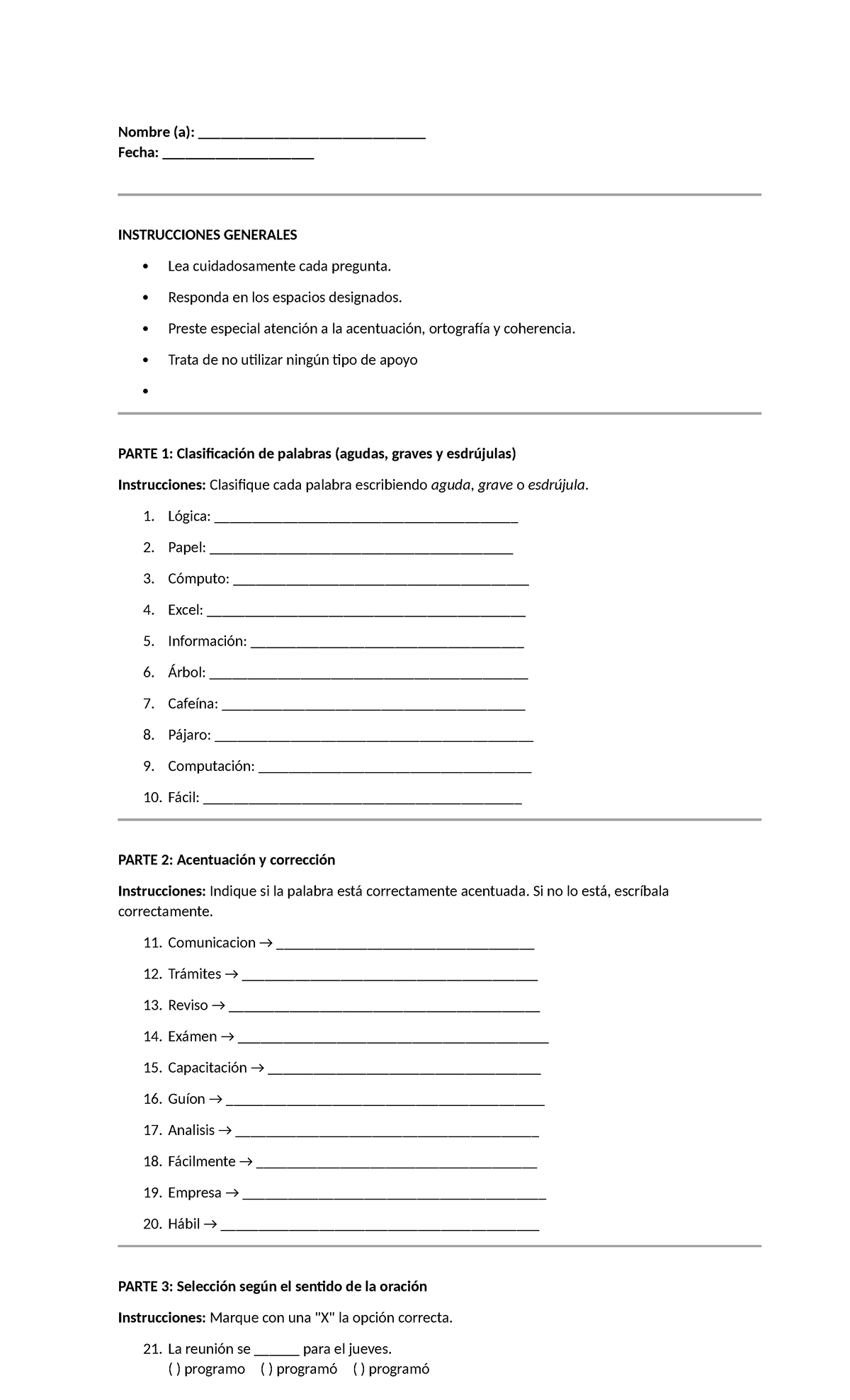 Simulacro de Prueba de Ortografía OJ: Clasificación y Corrección - Document Preview
