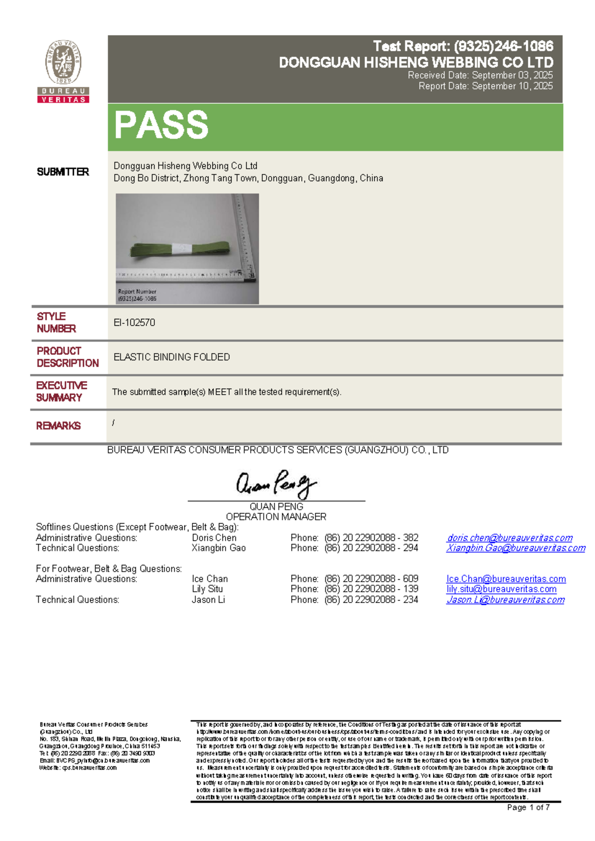 Test Report for Elastic Binding Folded - DONGGUAN HISHENG WEBBING CO ...